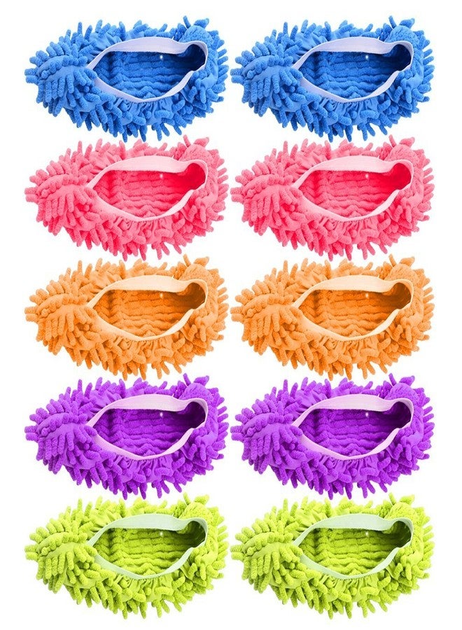 SZTLKHH 10 PCS 5 Pairs Duster Mop Slippers Shoes Cover, Multi Function Chenille Fibre Washable Dust Mop Slippers Floor Cleaning Shoes for Bathroom, Office, Kitchen, House Polishing Cleaning - Image 1
